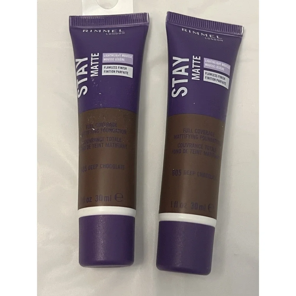 Rimmel London Foundation Stay Matte 605 Deep Chocolate 1 Oz Full Coverage 2 Lot